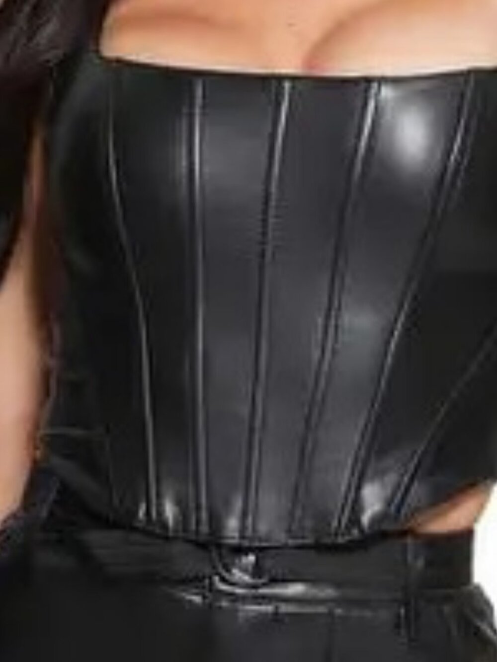 NWT GUESS Amiri Faux Leather Corset Top in Jet Black Multi at Nordstrom. SZ XS - Picture 3 of 3